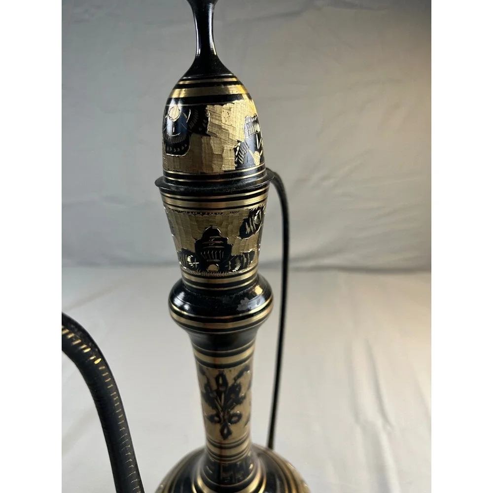 Vintage Brass And Black Etched Surahi Vessel - 18‎ 1/2